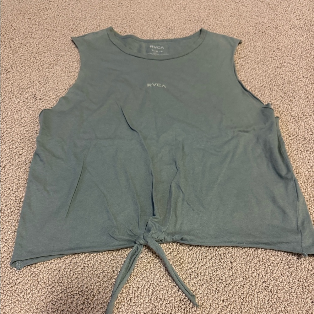 RVCA Green Sleeveless Tie-Front Tank Top